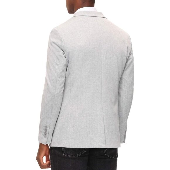 🆕Men's Light Grey Herringbone Blazer 2 Button Sport Coat Casual Knit Polyester - Picture 4 of 8